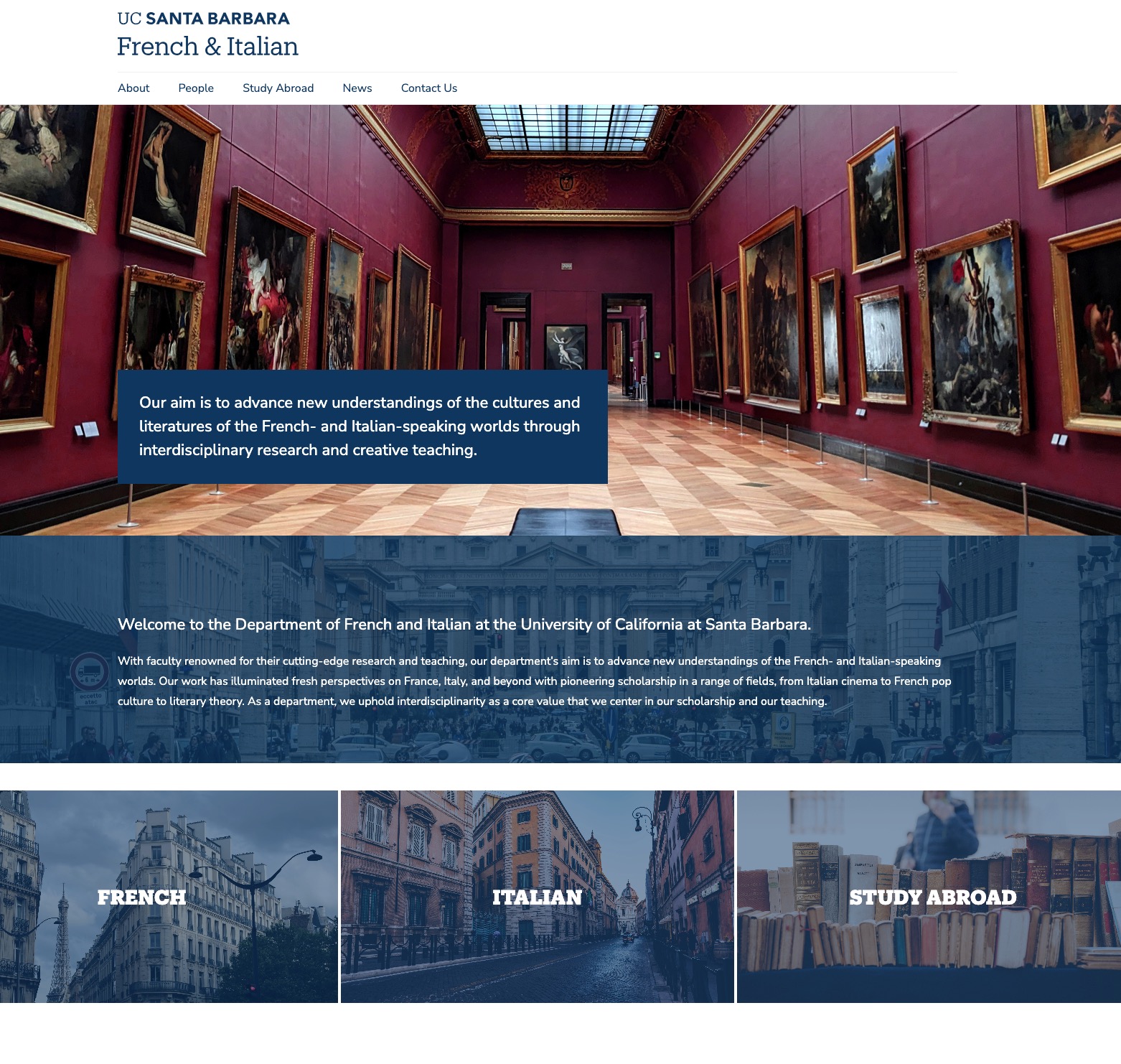 front page of the French and Italian Studies website