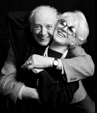 Portrait of older couple embracing
